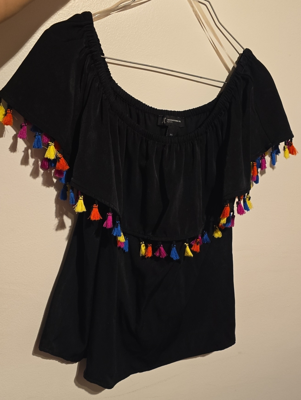 INC International Concepts Off-Shoulder Tassel Trim Women’s Top